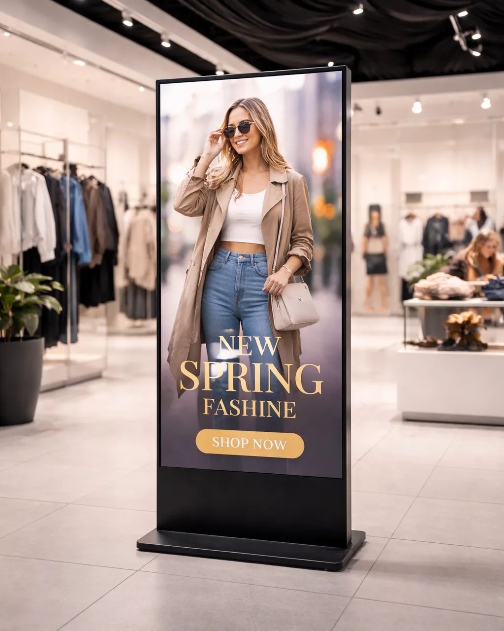 Totem digital 65 pouces installé dans une boutique